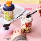 High Value Transparent Glass Oat Cup With Lid And Spoon Good Sealing With Scale Multicolor Optional Breakfast Cup