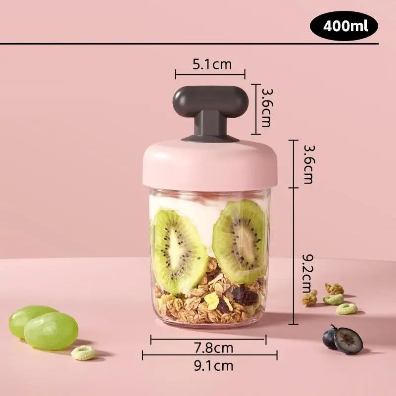 High Value Transparent Glass Oat Cup With Lid And Spoon Good Sealing With Scale Multicolor Optional Breakfast Cup
